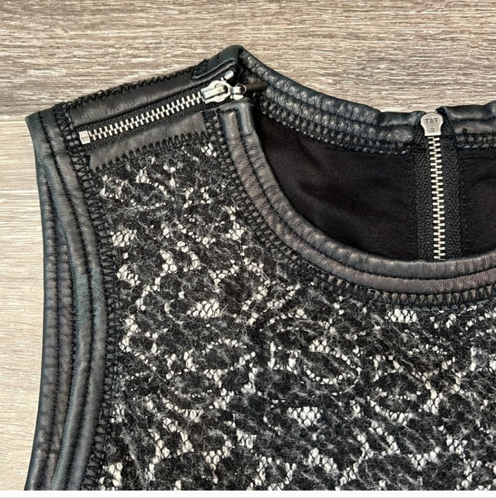 Rebecca Taylor Couquette Bonded Lace Dress Lamb Leather Trim Size 6 - Picture 15 of 16